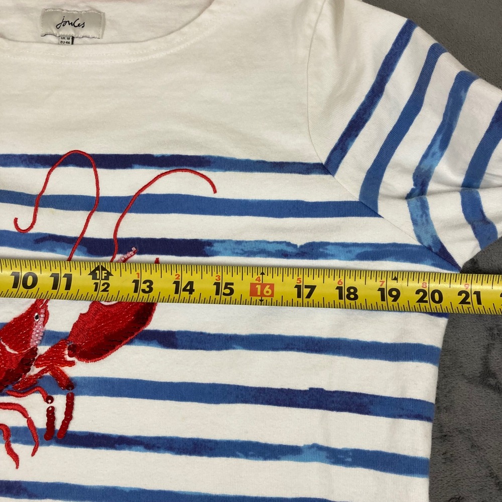 Joules Womens Blue White Striped Sequin Lobster Cotton Long Sleeve Top Size 14 - Picture 6 of 8